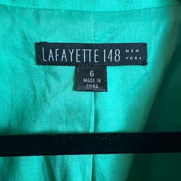 Lafayette 148 New York Size 6 Linen Kelly Green 3/4 Sleeve Blazer Jacket - Picture 3 of 6